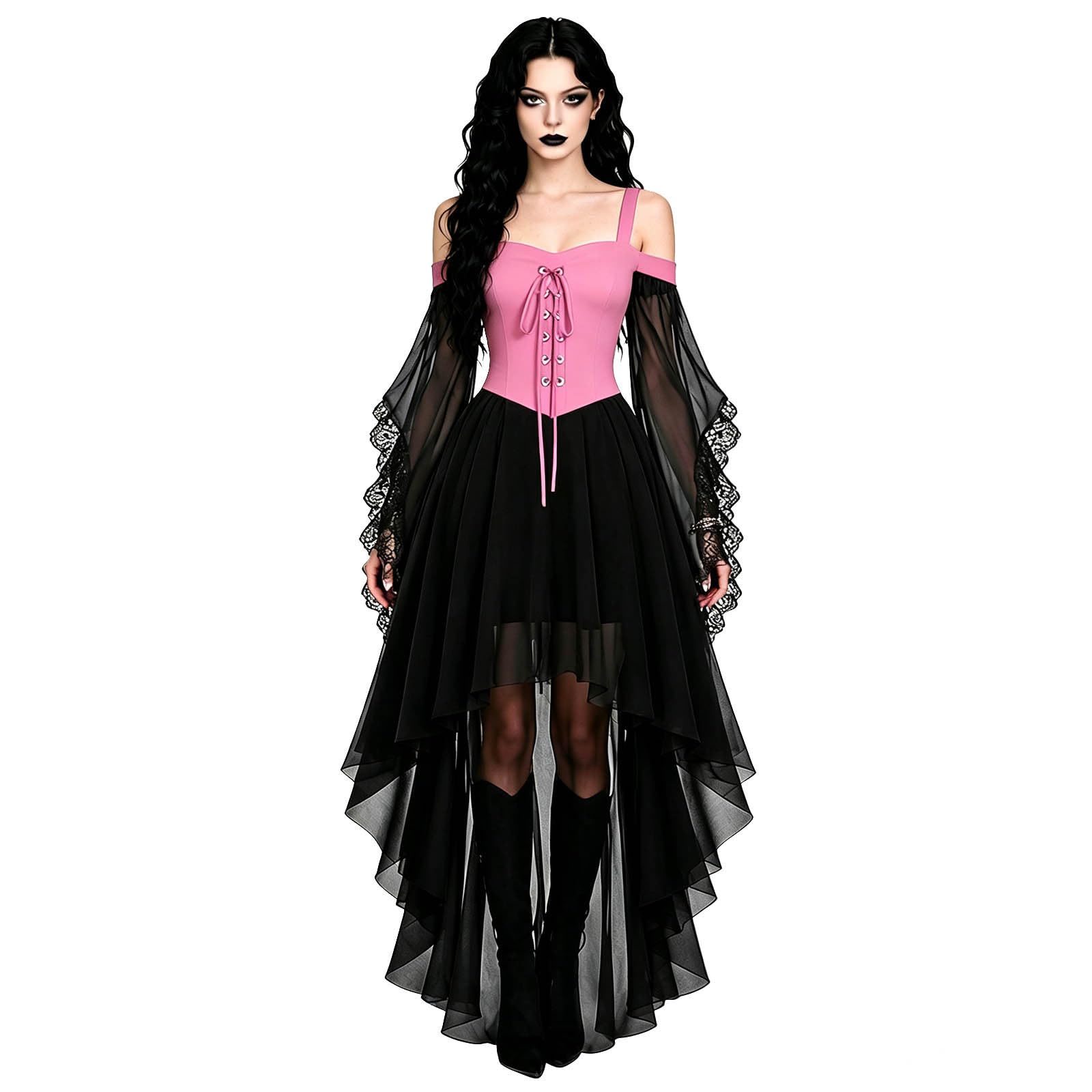 Halloween Costumes for Women Gothic Dress Vintage Steampunk Lace Up Corset Medieval Renaissance Dress Batwing Sleeve Fancy Victorian Witch Costume Elegant Cocktail Boho A-line Chiffon Maxi Dresses