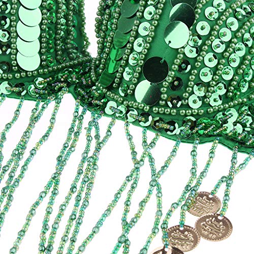 Bonarty Sutiã feminino para dança do ventre com lantejoulas, com franjas, fantasia de samba para fes