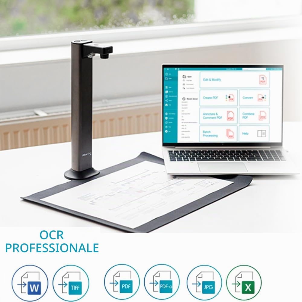 IRIScan Desk scanner portatile a3 di documenti - v7pro-18MP: editor PDF gratuito,600dpi 60PPM, scanner di libro, IA appiattimento-scansione Auto- cancellazione Dite WinMac