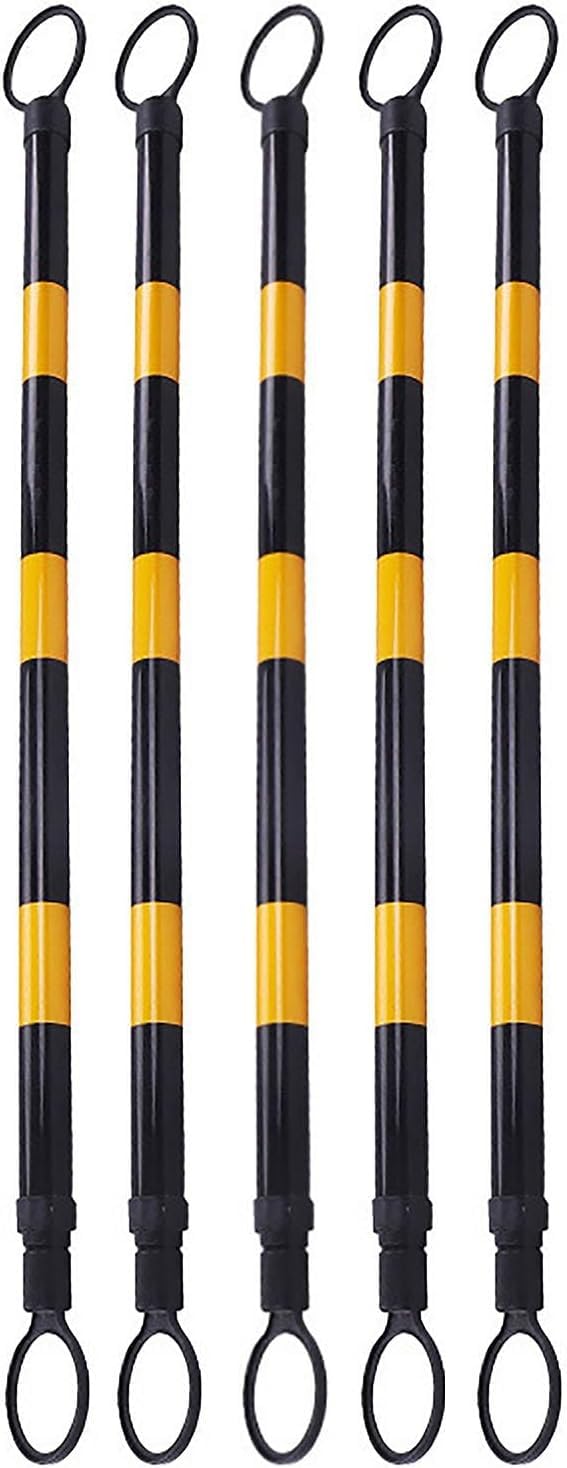 IUokLU Retractable Traffic Cone Bars - 5 Piece Sidewalk Divider Set, Yellow Connecting Poles for Traffic Control and Barricade Setup
