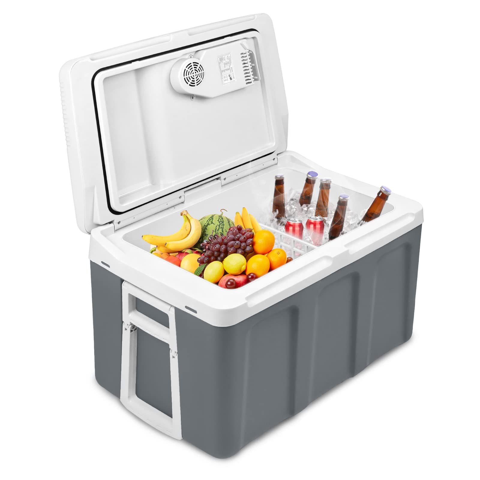 UISEBRT 48 Liter Kühlbox mit Rollen Tragbare Mini-Kühlschrank 12 V 220V, Thermo-Elektrische Kühlbox mit Kühl- und Warmhaltefunktion, Elektrokühlbox mit ECO-Modus für Auto Boot Camping, Grau