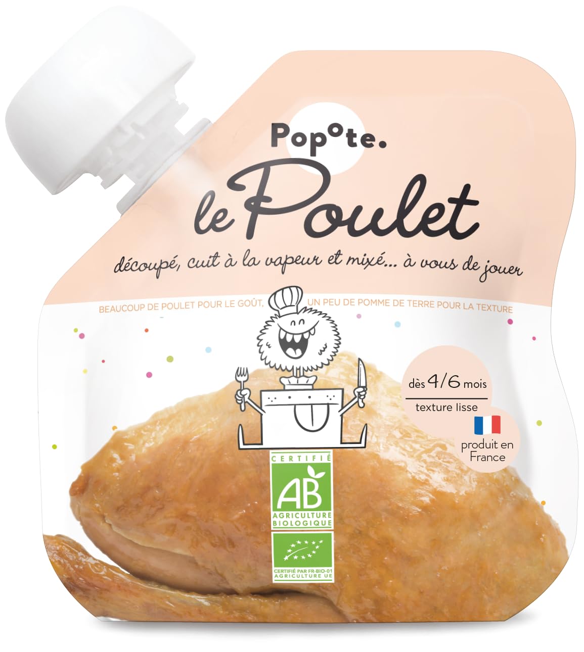 POPOTE – Purée Poulet Pomme de Terre Bio Bébé 60 g – Dès 4/6 mois – Gourde Individuelle – Diversification Alimentaire Bébé - Texture Lisse – Format Pratique à Emporter – Pack Familial 10 x 60 g