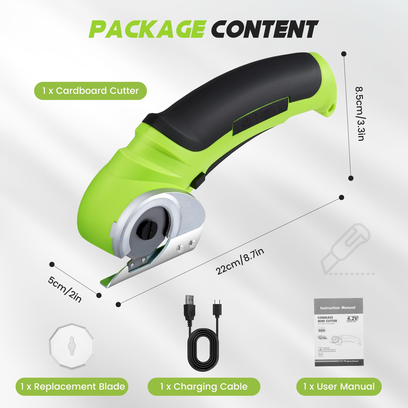 Forbici elettriche a batteria, mini taglierino elettrico da 4,2 V, taglierino per tappeti e cartone con lama di ricambio/caricabatterie, taglierino per imballaggi in cartone, pelle e plastica