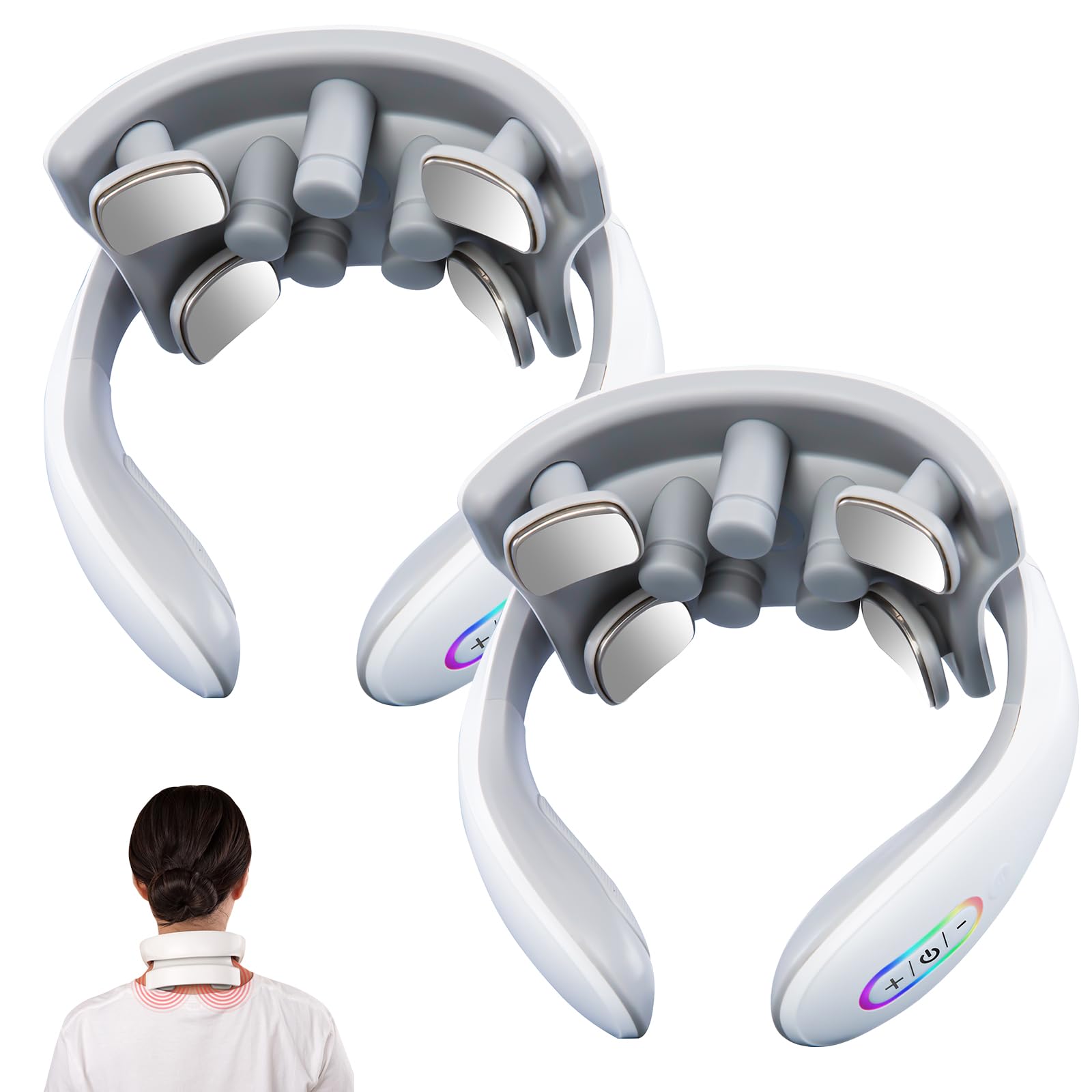 Nackenmassagegerät mit Wärme, 6 Modi & 15 Intensitätsstufen, Elektrisches Massagegerät mit Rotlicht & Vibration, Tragbarer Neck Massager für Entspannung & Schmerzlinderung (2 pcs)