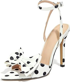 Women's Polka Dots Bow Point Open Toe Stiletto Sandals Criss Ankle Buckle Slingback Heeled Sandals Comfortable Non Slip Dress High Heels for Dating Party Daily Wear