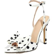 Womens Bow Polka Dot Stiletto Sandals Open Toe Ankle Strap Dress Heels