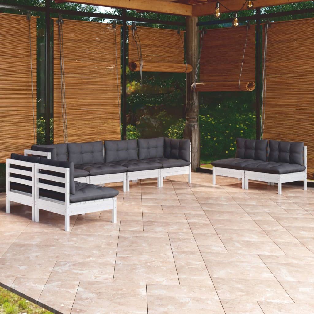 Set da giardino da 8 pezzi con cuscini in legno di pino massello, set modulare da giardino e terrazza, robusto e stabile, portata fino a 110 kg per seduta