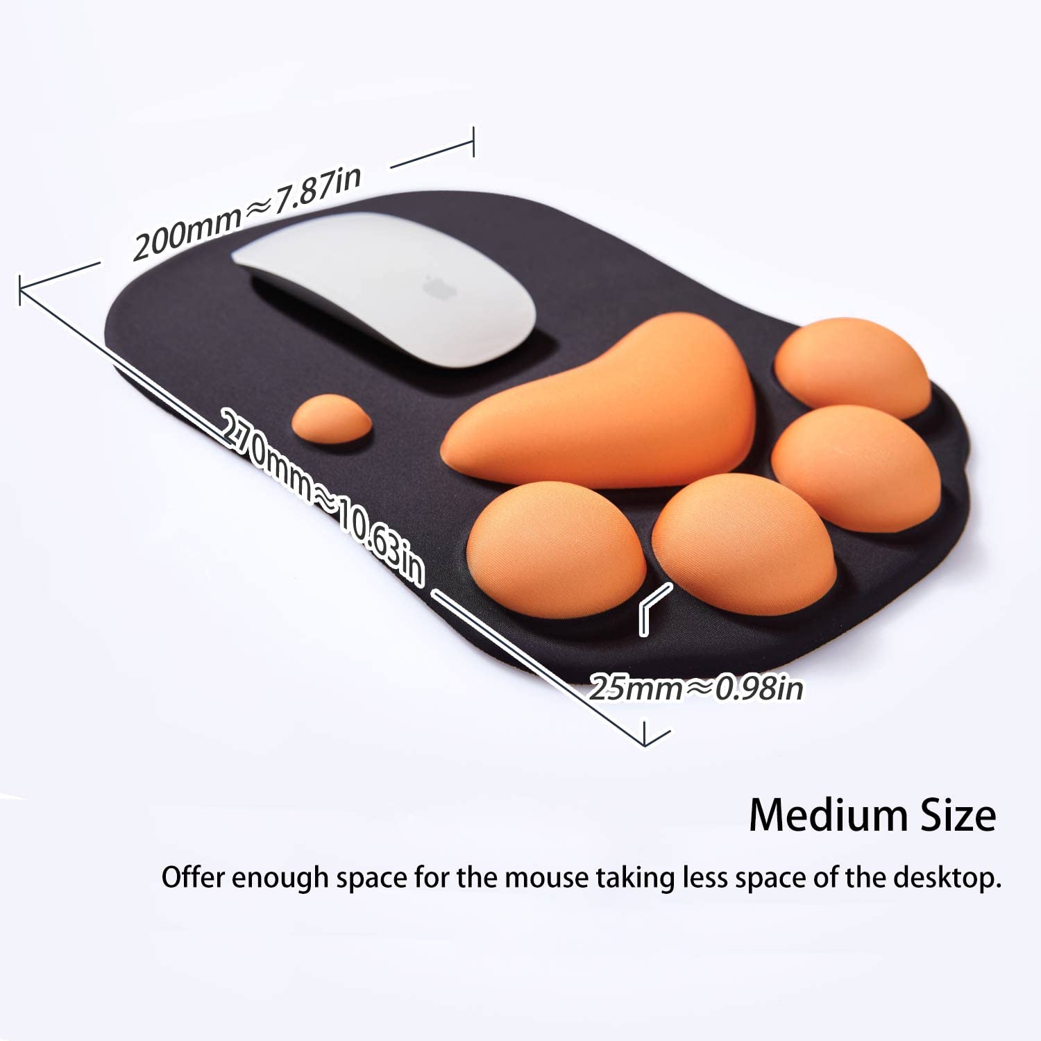 DOBAOJIA Tappetino Mouse con Poggiapolsi, Mouse Pad Ergonomico, Tappetino per Mouse con Zampa di Gatto Carino, in Morbido Silicone, Base Antiscivolo, per casa/ufficio/gioco, Nero e Arancia