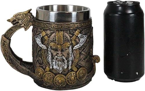 Miniatura 7 de Ebros Gift Mitología nórdica Viking God Thor Odinson Mjolnir Martillo con barco de dragón Longship Taza de café de resina de 13 oz taza de bebida