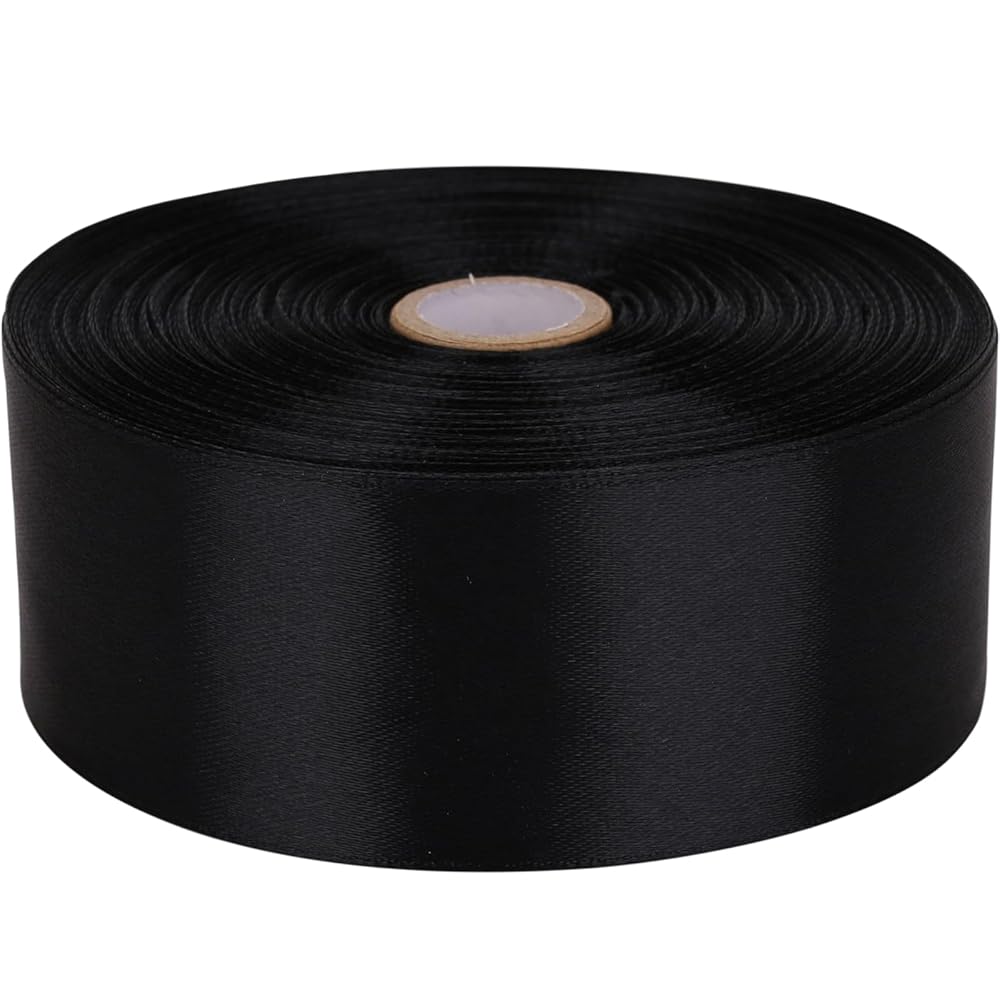 Baocuan 1-1/2 inch Black Satin Ribbon 50 Yards Solid Fabric Ribbons Roll for Wedding Invitations, Bridal Bouquets, Sewing, Party Decorations, Gift Wrapping and More