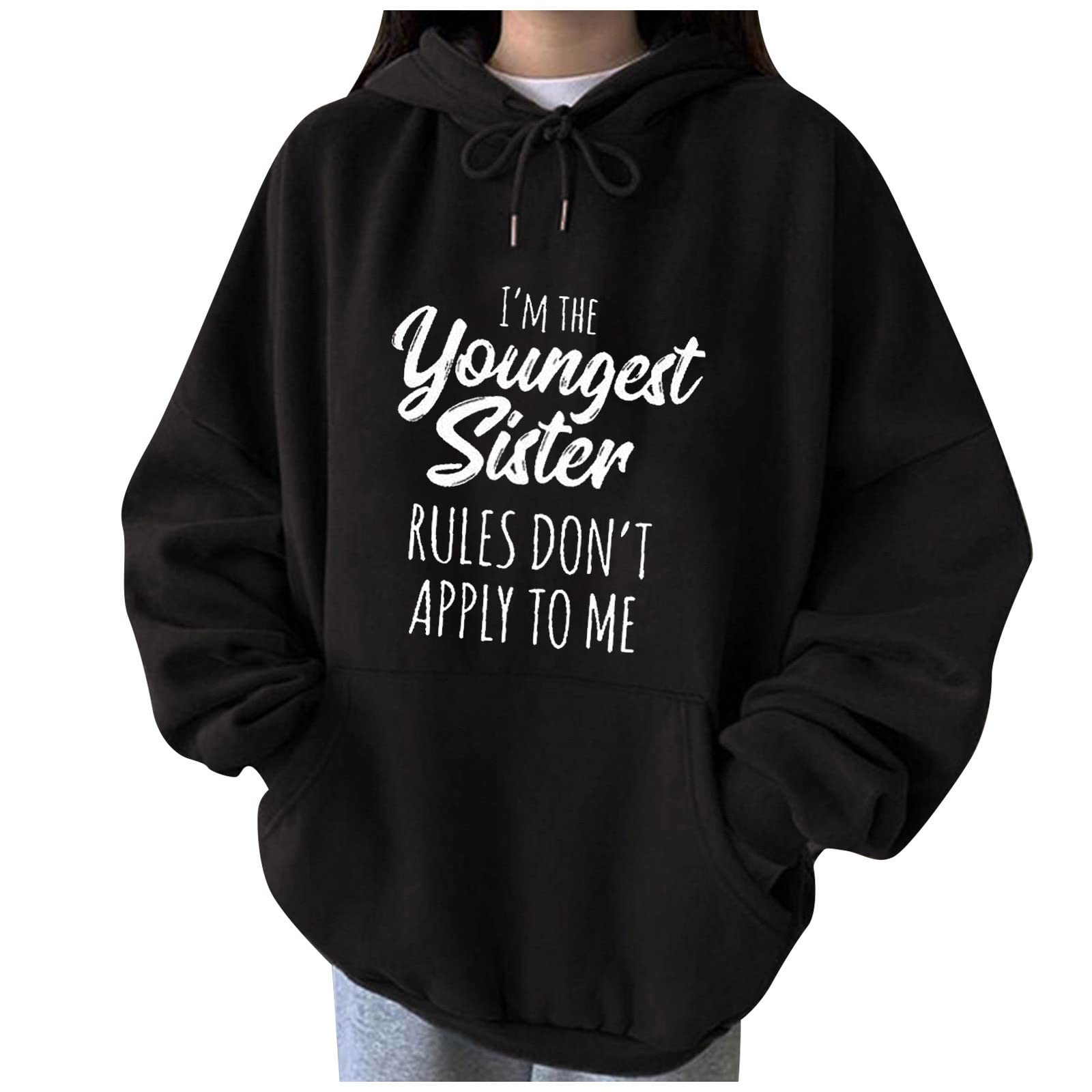 SMIDOWcustomer service chat online now Women's Yes I'm Cold Me 24:7 Oversized Y2K Hoodies Fleece Pullover Tops Funny Letter Print Hip Hop Sweatshirt fall clothes for women 2023 trendy Black M