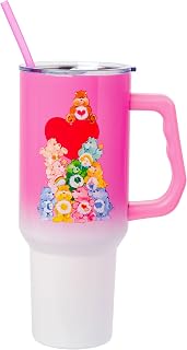 Silver Buffalo Care Bears Watercolor Heart, Stainless Steel Tumbler, 40oz | Ombre, Double Walled, Includes Handle and Straw, Fits in Standard Cup Holder, 1.18 Liters