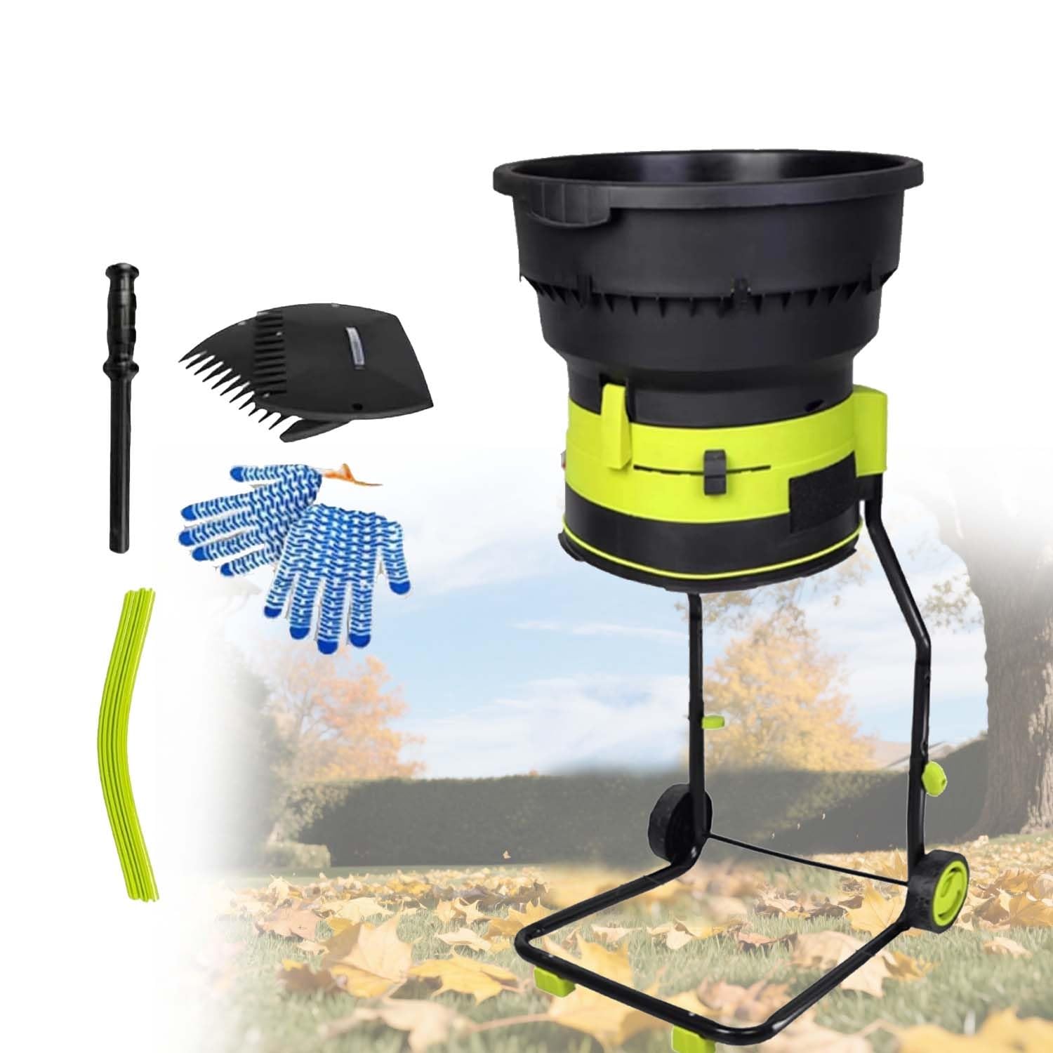 Biotrituradora De Jardín 2500W Con Bolsa Y Ruedas, Trituradora De Hojas Eléctrica 8000 RPM, Compostador Seguro Bladeless, Protección Contra Sobrecarga(Powercordx40m)