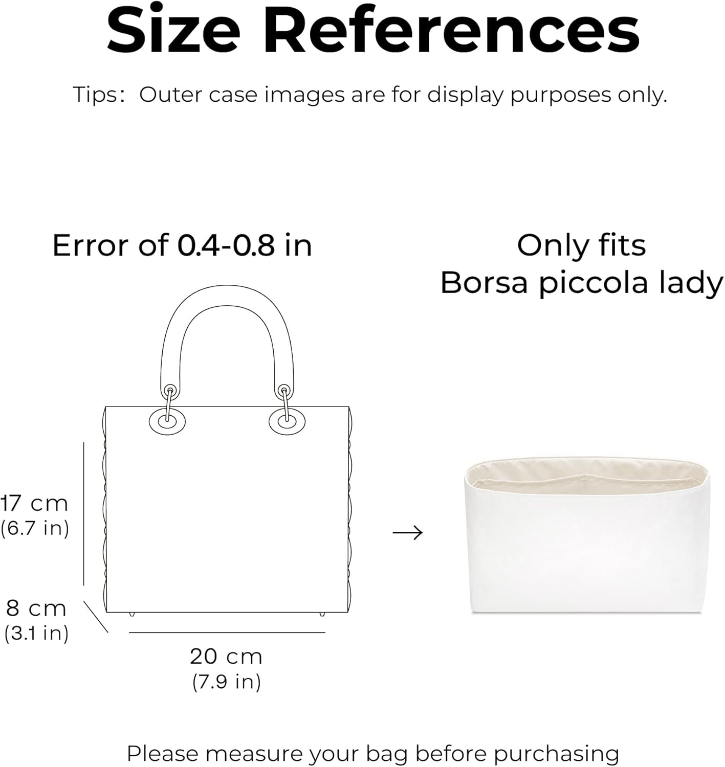 Purse Organizer Insert for Dior Lady Handbag, Custom Fit Inside Premium Craie Lightweight WaterResistant Tote Bag Insert - Image 2