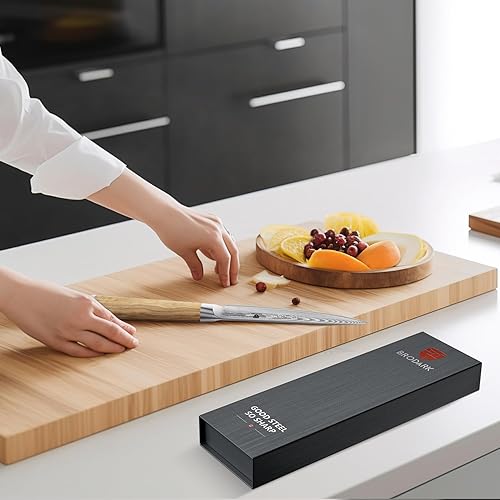 Miniatura 6 de BRODARK Cuchillo de pelar de Damasco de 5.5 pulgadas, cuchillo profesional japonés con mango de madera de olivo, cuchillo para tallar frutas ultra