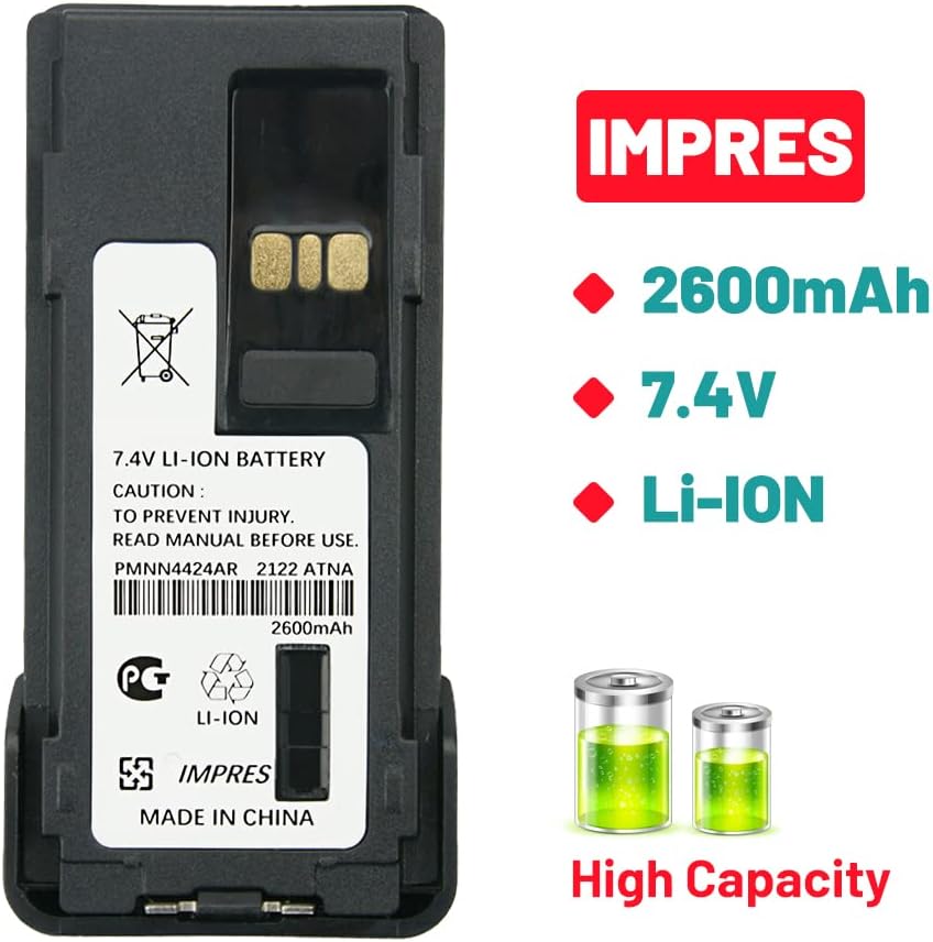 7.4V 2600mAh PMNN4424AR IMPRES Replacement Battery for Mo-to-rola APX 4000 APX 3000 APX 1000 APX 2000 Radios Li-ion Battery with Belt Clip