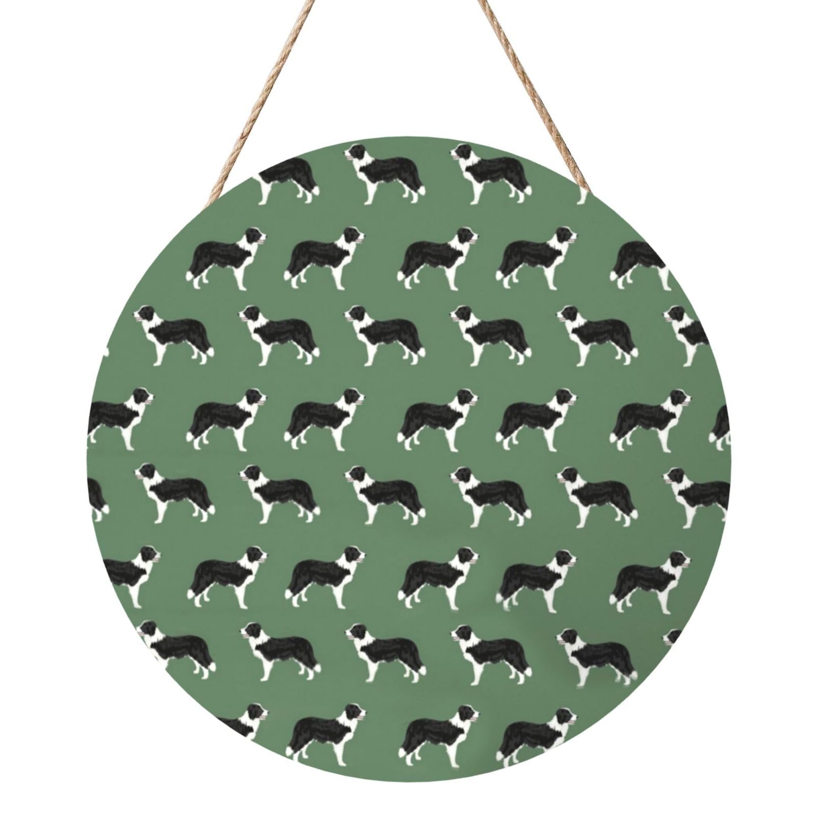 InOmak Border Collies Green Border Collie Collies, Round Wood Panel Painting 12 in, Wall Hanging Painting For Home