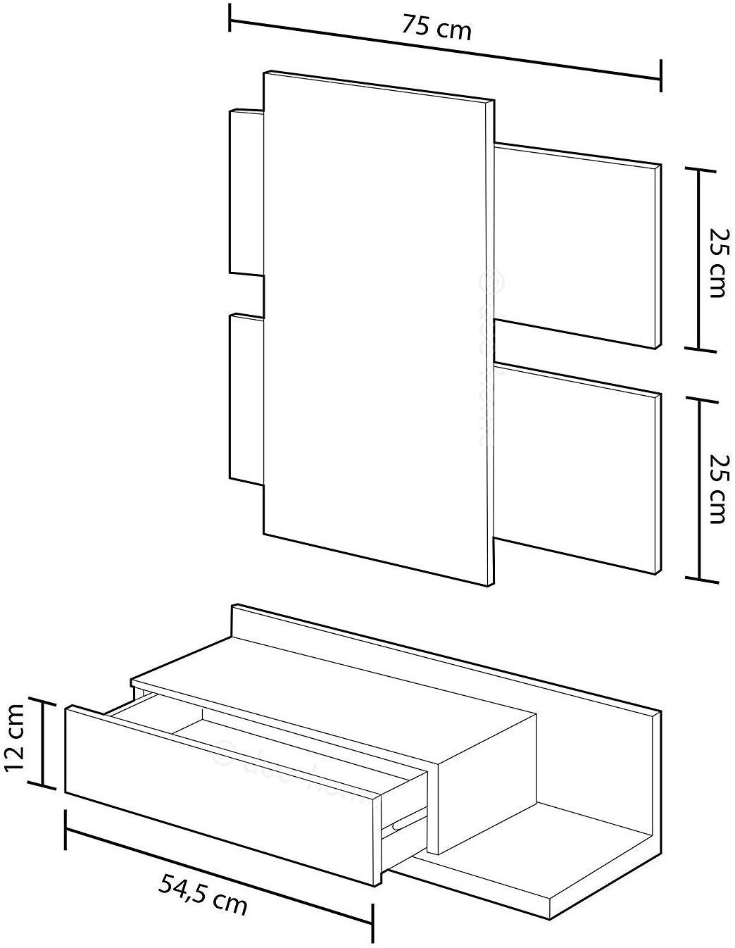 Bricozone Valdemossa Meuble d'entrée étagère Suspendue avec tiroir et Miroir ameublement Meuble Salle 75 x 29 x 20 cm Blanc et chêne
