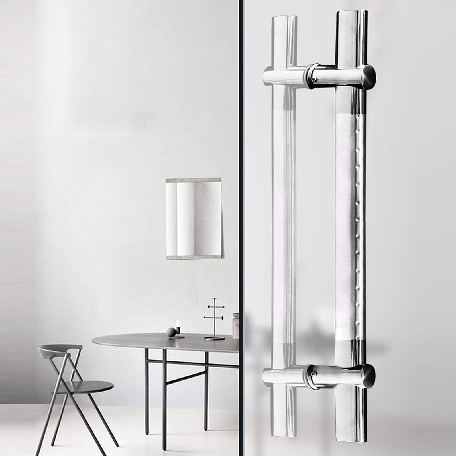 Poignée de porte push-pull acier inoxydable verre commerciale barre appui douche argent