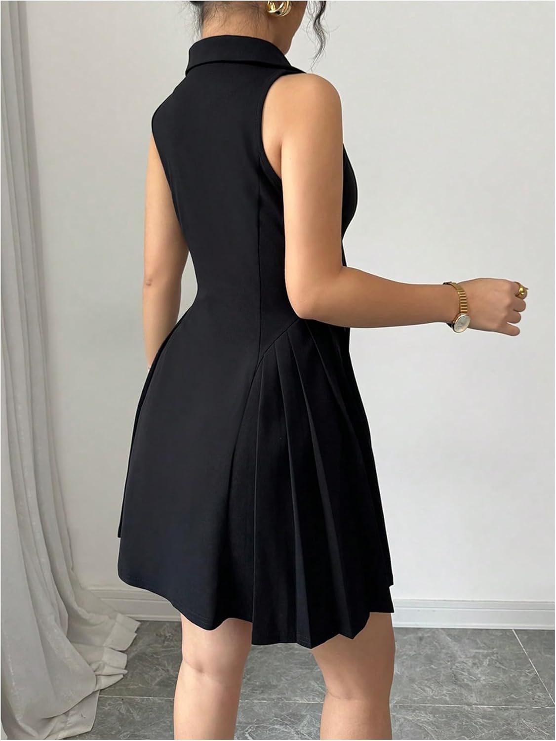 SOLY HUX Women's Summer Mini Dress Button Down Sleeveless Collared V Neck Business Casual A Line Dresses - Image 2