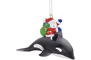 Santa Claus Riding Orca Whale Holiday Xmas Tree Ornaments