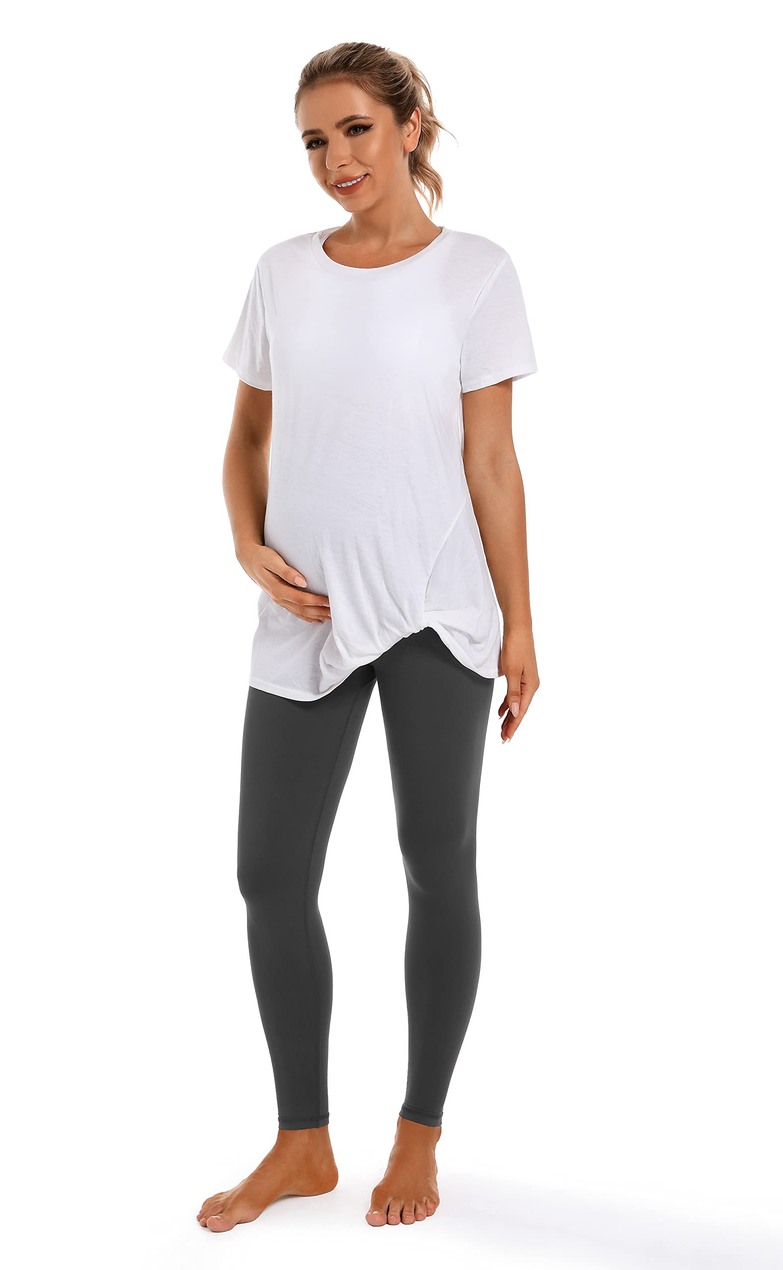 Foucome Damen Over Bump Super Soft Support Mutterschaft Leggings Cropped Pants