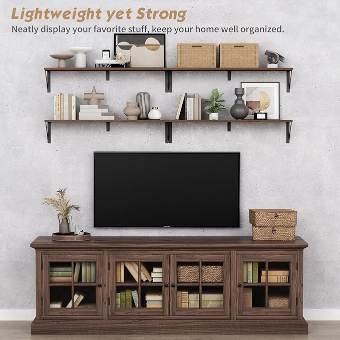 Image of Shoper cart Floating Shelves for Wall Set of 3, Rustic Wood Floating Bookshelf for Bedroom, Large Wall Mounted Storage Shelves for Kitchen Bathroom Laundry Living Room TV Books (Brown, 32 inch INCH)