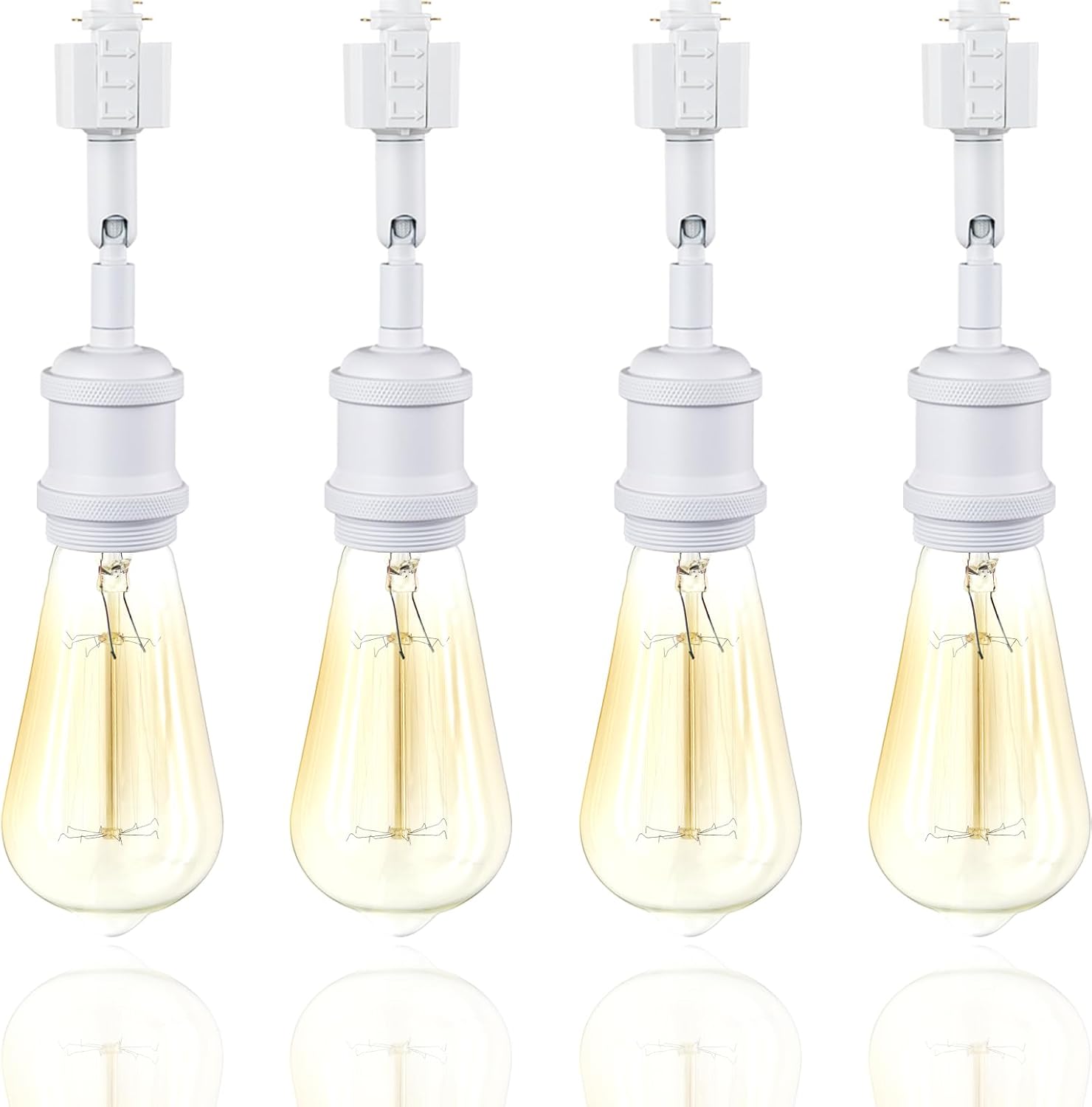 E26 Track Light Heads H Type Track Lighting Heads Direction Adjustable LED Track Lights Fixture Dimmable for Kitchen, Retro Vintage Style, Bulbs Not Included - Pack of 4 (White)