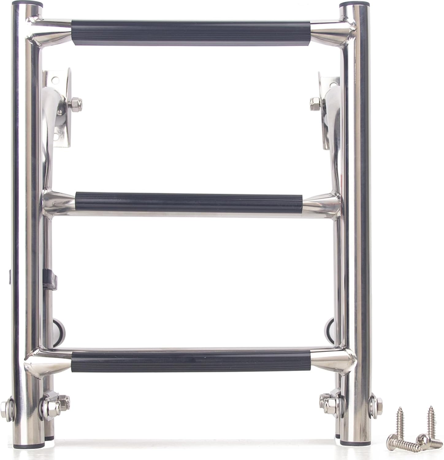 Extra Wide 3 Steps Folding Boat Ladder - 10" Wide Stainless Steel 2+1 Steps for Marine Boats & Yachts