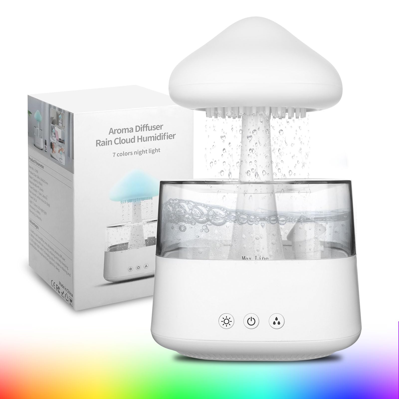 Humidificateur Ultra-Silencieux de 450 Millilitres, Doté de 3 Modes de Brouillard Pluvieux et de 7 Effets RGB, Adapté à la Chambre à Coucher, la Maison, le Bureau et la Chambre Bébé (CH08 Blanc)