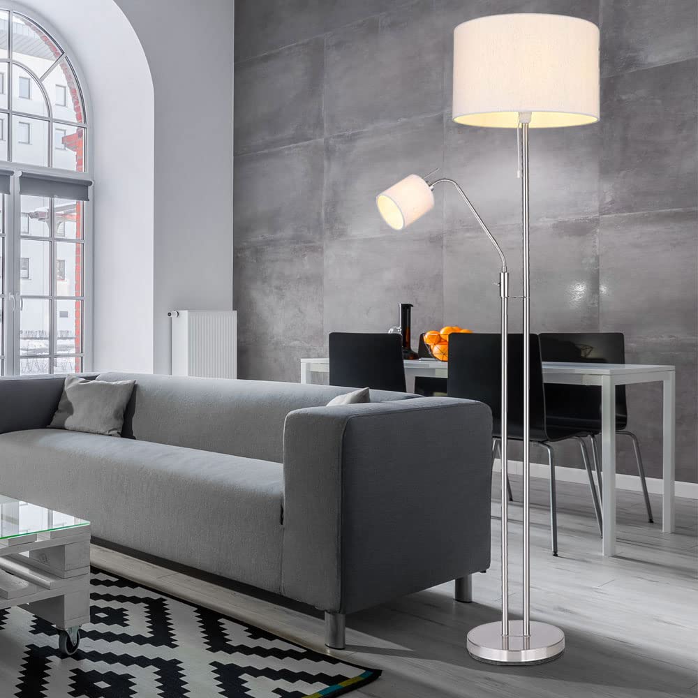 Stehleuchte Wohnzimmer Deckenfluter mit Leselampe Stehlampe Stoffschirm Zugschalter, Fernbedienung dimmbar Memory Funktion, 2x RGB LED warmweiß, DxH 40 x 175 cm