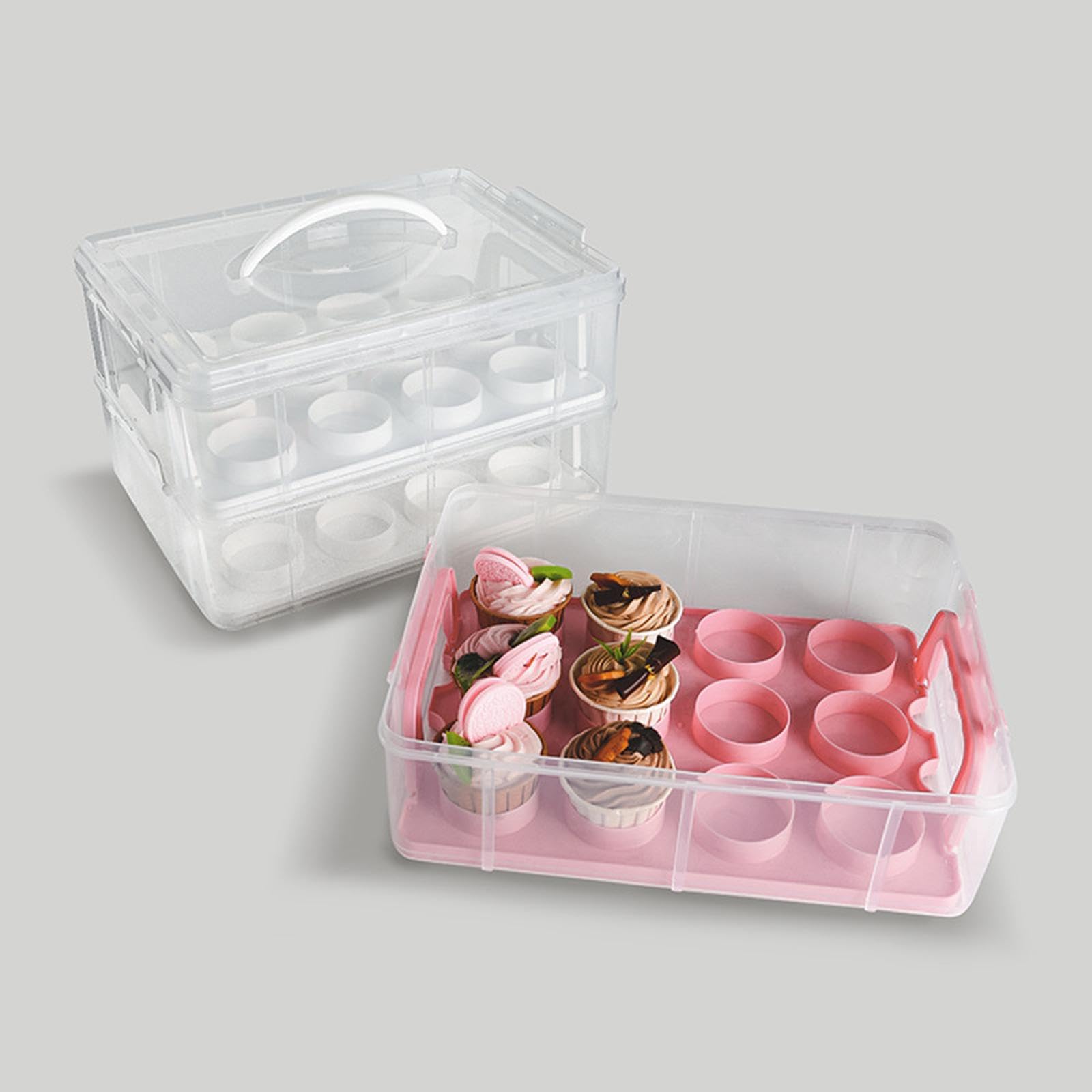 KESOTO Caja portatartas y Recipiente para con 24 Compartimentos, Resistente, de Doble Capa, con asa, Ideal para Pasteles de cumpleaños y repostería en, Blanco