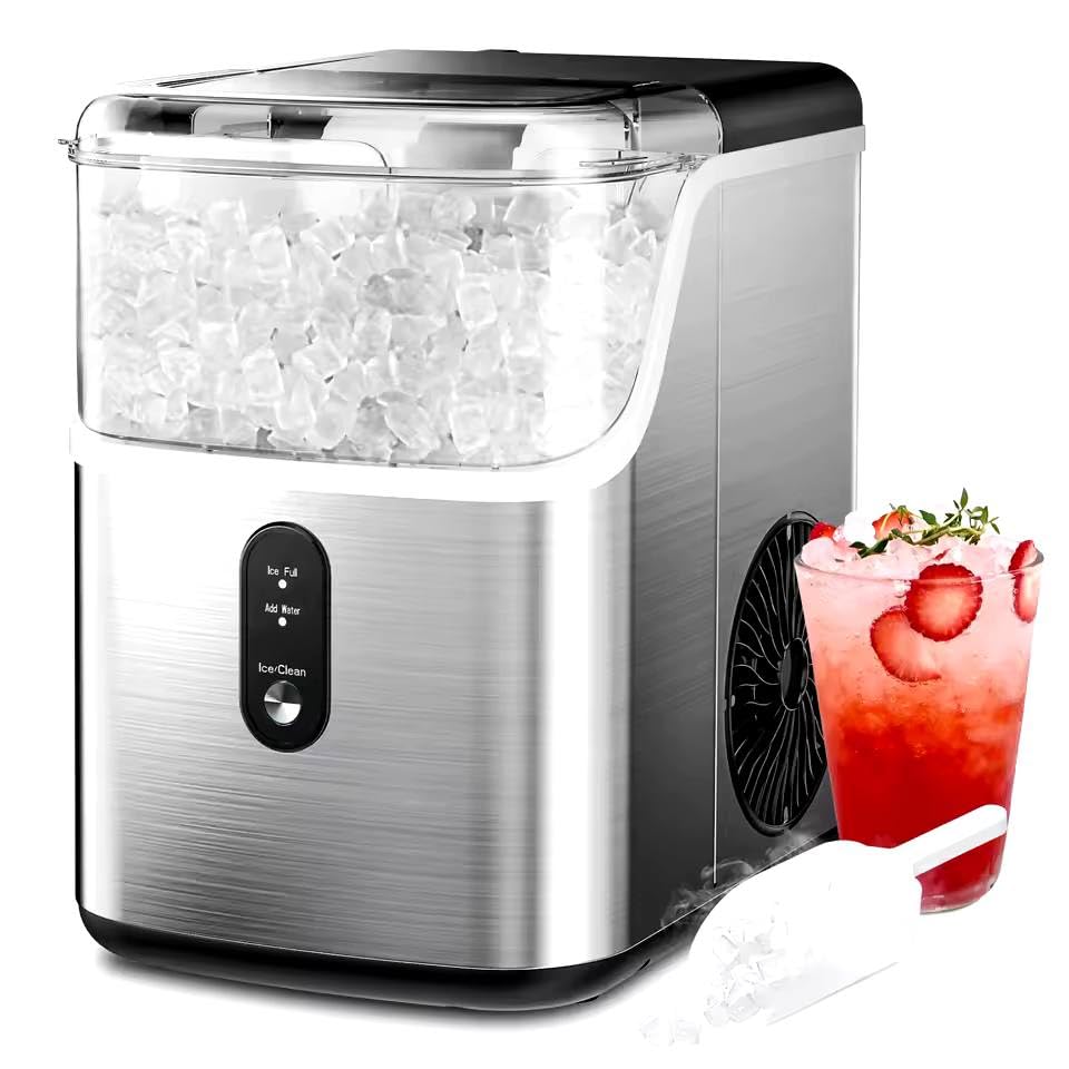 Ice Maker Countertop 34lbs Per Day Portable Ice Maker Machine with with Basket and Scoop Self-Cleaning Silver (Stainless Steel)