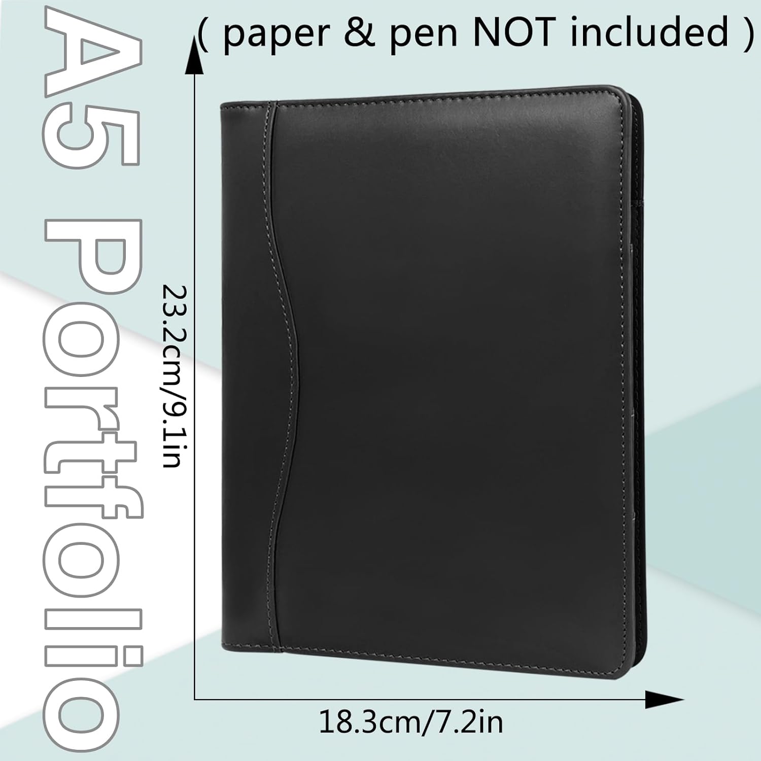 Leather Portfolio Binder 5 x 8, Mini Soft Leather Padfolio A5 Business Binder Legal Writing Pad Junior Size Document Organizer for Present Gift Kid Men Women Black - Image 3