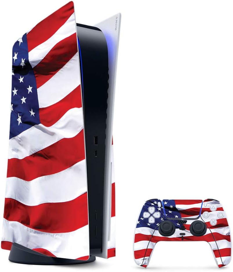 MightySkins Gaming Skin for PS5 / PlayStation 5 Bundle - American Flag | Protective Viny wrap | Easy to Apply and Change Style | Made in The USA