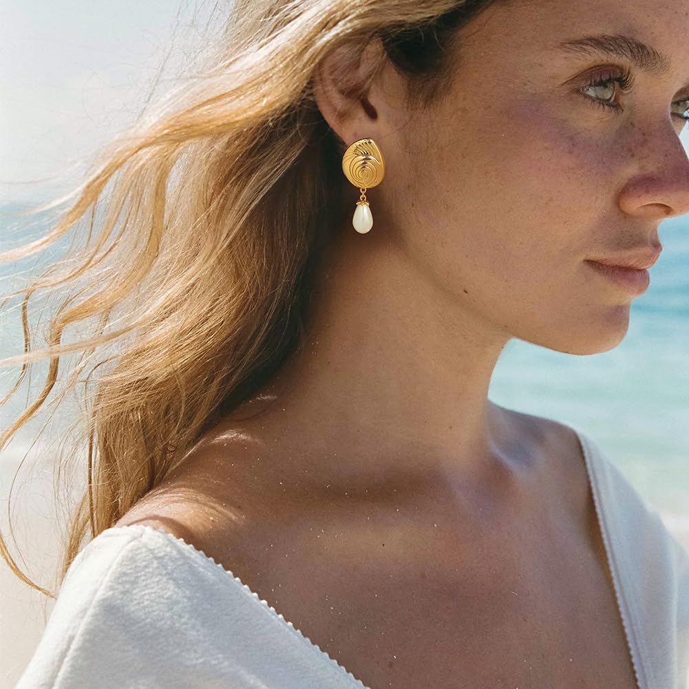 Boho Fish Shell Starfish Dangle Earrings For Women Statement Long Seashell Pearl Drop Earrings Summer Beach Jewelry - Image 3