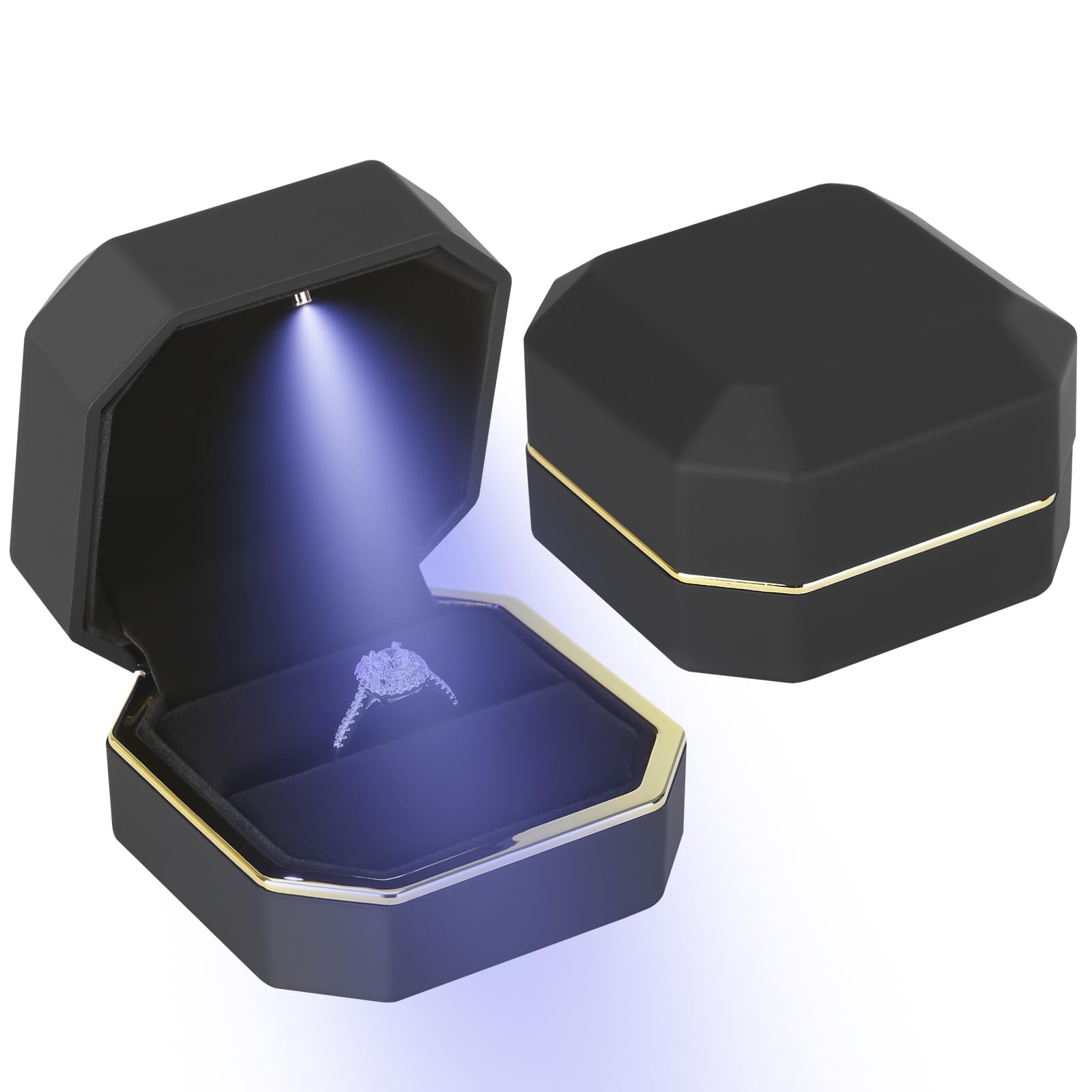 Luxury LED Jewelry Ring Box Velvet Ring Gift Box Storage Case Organizer Holder for Proposal Engagement Wedding Anniversary