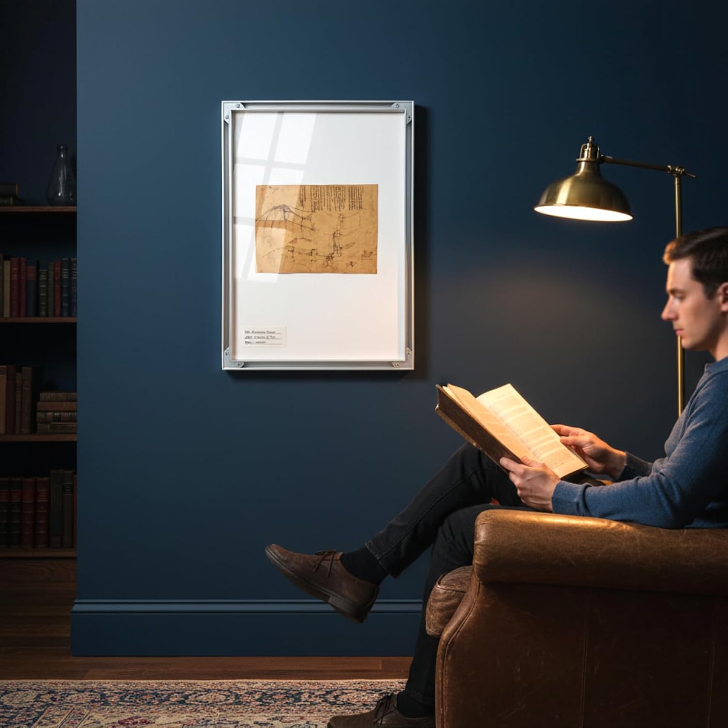 ArsVenciik Ornithopter Flying Machine Framed Wall Art - Leonardo Da Vinci Manuscript Sketches, Modern Metal Frame Poster, Vintage Museum Decor for Office & Study (16.7x11.9 inch)