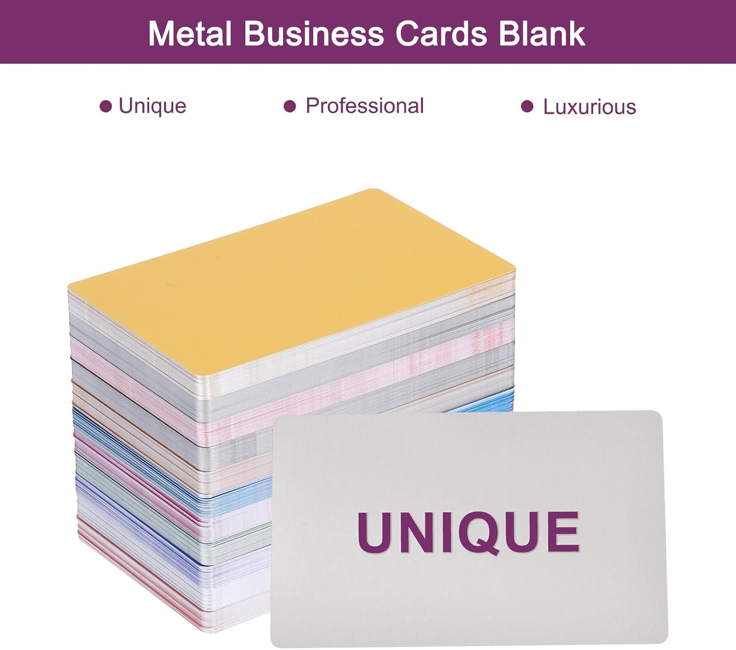 MECCANIXITY 330Pcs Metal Business Card Blanks,1/64" Thick 3.4x2" Multicolor Aluminum Laser Engraving Materials Unique Cards for DIY Name Cards,Credit,Luggage Tags