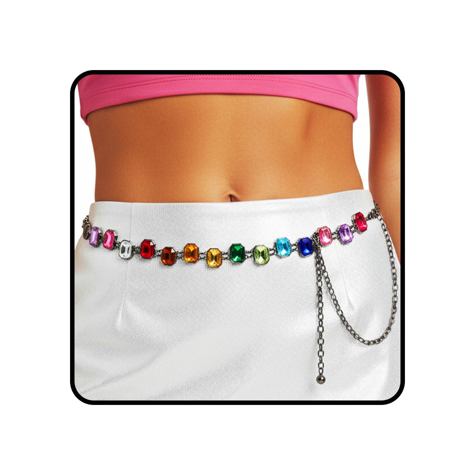 ELABEST Rainbow Belt Chain Colorful Waist Chains Rhinestone Gold Jewelry for Women