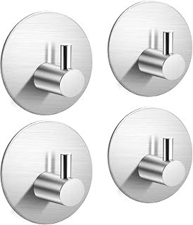 Adhesive Hooks Heavy Duty Stick on Wall Hooks Towel Hooks Door Hooks Waterproof Stainless Steel Adhesive Towel Hooks Adhesive Holders for Hanging Clothes Bathroom Adhesive Hook 4 Pack