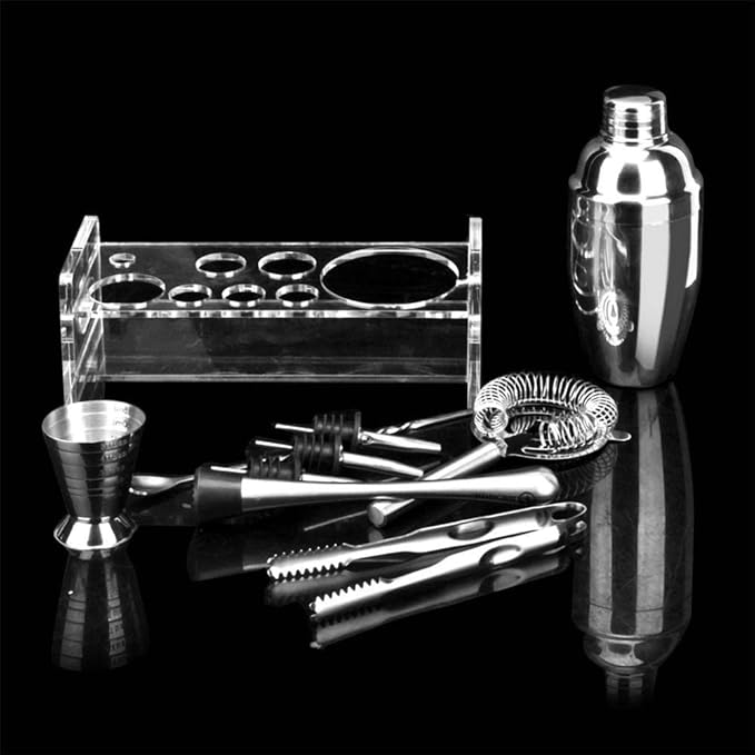 Kit de Bartender de 10 Piezas con Stand Rústico - Set Coctelera Acero Inoxidable miniatura 3