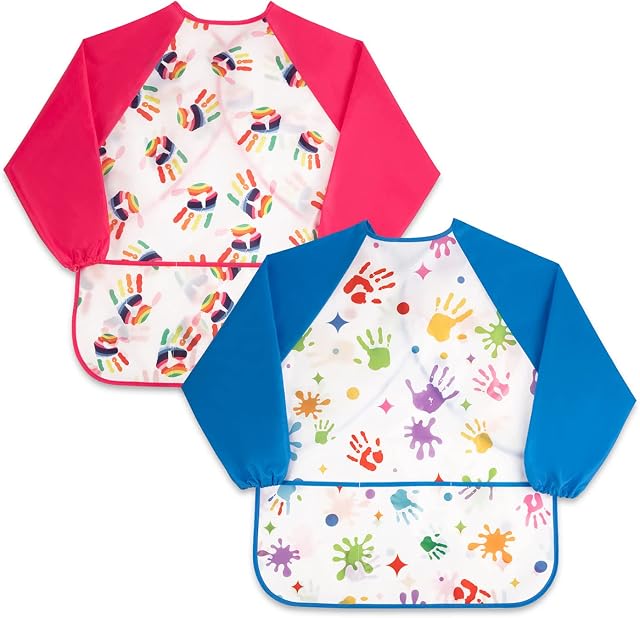2Pcs Kids Aprons for Painting Toddlers Artist Waterproof Smocks with 3 Pockets,Age 2-7 Years