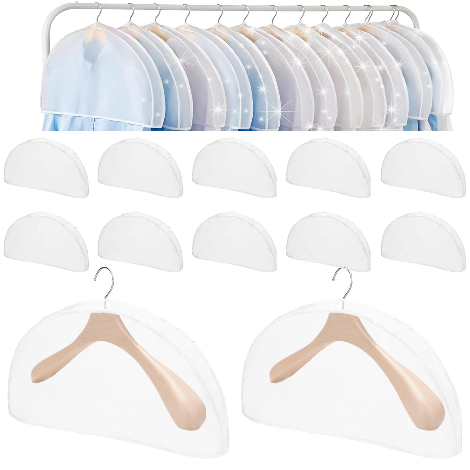 12 unidades de bolsas blancas para vestido: protector de polvo transparente para hombros, para ropa, ropa de traje, a prueba de polillas, para trajes, vestidos, abrigos, chaquetas, camisas,