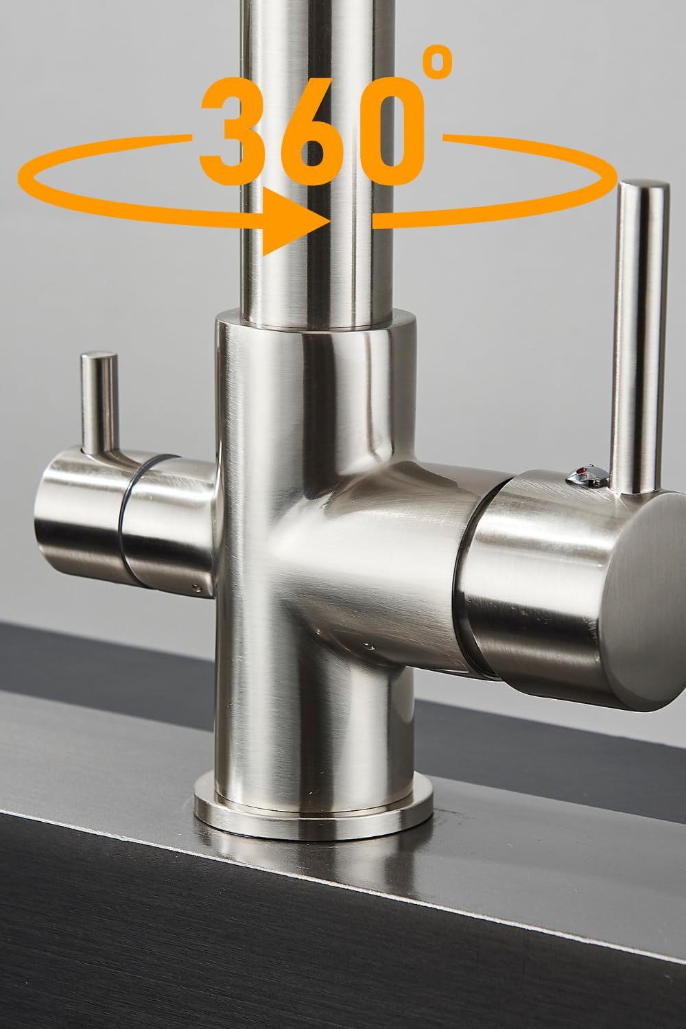 Rubinetto da cucina a 3 vie SOLID SPRING con doccetta estraibile, cavo separato per filtro dell'acqua, beccuccio girevole a 360°, rubinetto a molla in ottone, montaggio monoforo (acciaio inossidabile)