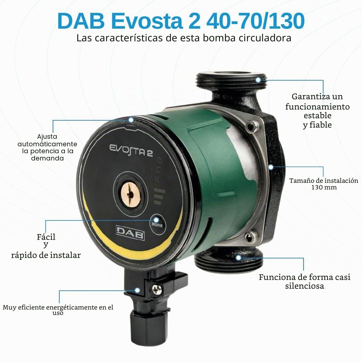 DAB EVOSTA 2 40-70/130 1 1/2" Bomba de Circulación Electrónica Regulada, Verde/Negro Metal