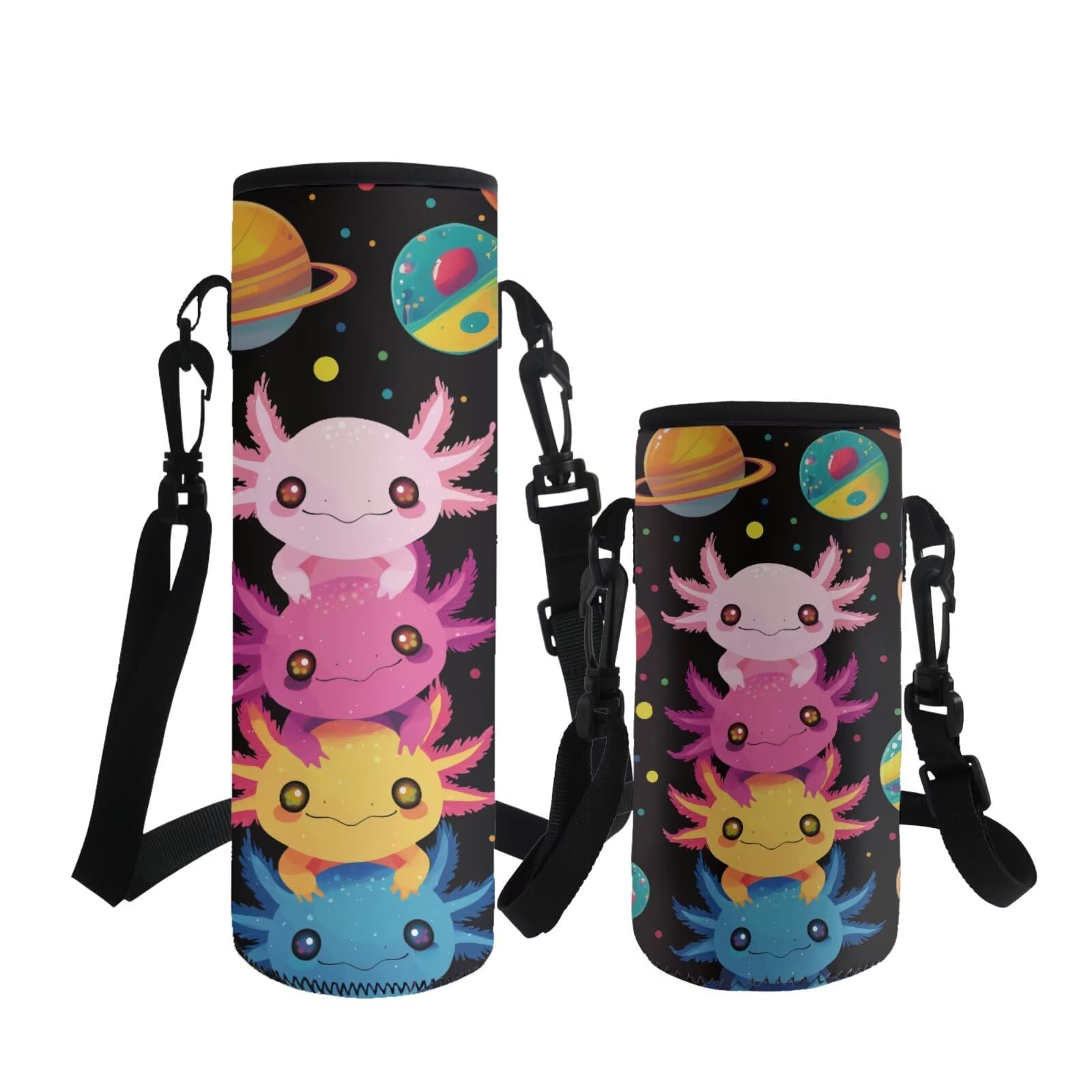 ASQVTIFE Cute Axolotl Water Bottle Carrier with Strap for Kids Boys Girls Animal Water Bottle Shoulder Strap Holder for Steel/Glass/Plastic Bottles 500ml Water Bottle Holder for Walking — image 1