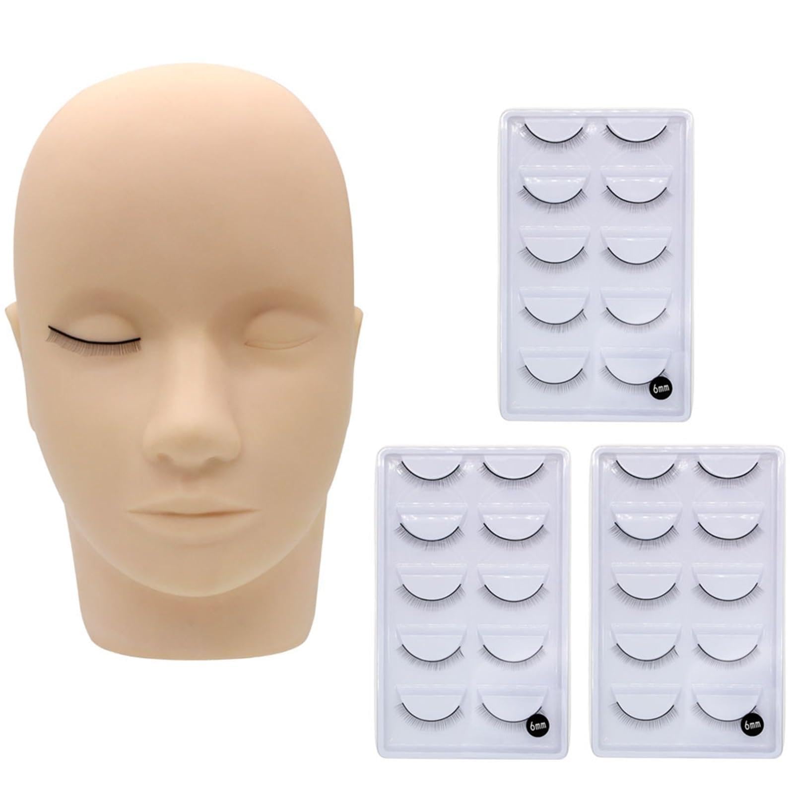 ZHSOAO 1 Set Silicone Eyelash Extension Training Mannequin Head With Practice False Lashes Grafted Tools For Beginners for Lash Extension Training(Model Head 3Practice)