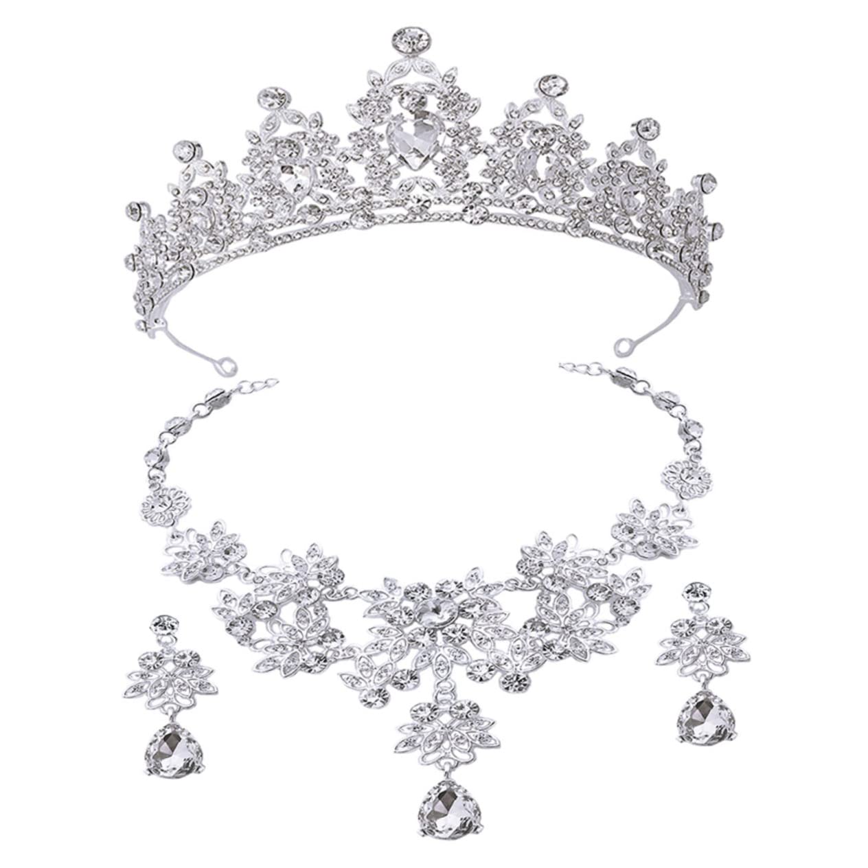 FRCOLOR 2 Juegos De Collar De Corona Pendientes De Novia Para Boda Collar De Dama De Honor Joyería De Boda Para Damas De Honor Joyería De Novia Tiaras Y Coronas Nupciales Conjunto