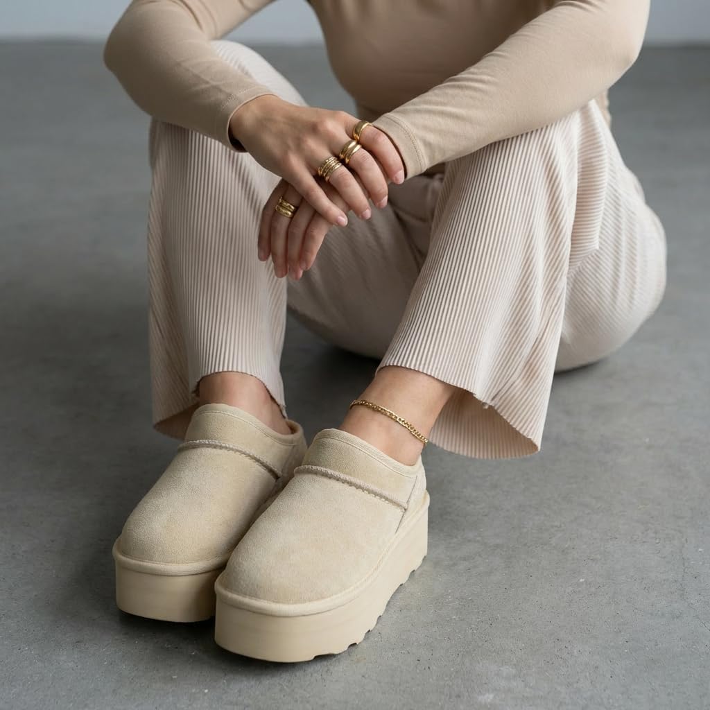 CUSHIONAIRE Huggy-2 Platform Slippers for Women, Cozy Genuine Suede Slip-On Ankle Boots for Indoor Outdoor Wear, Womens Slippers - Image 3